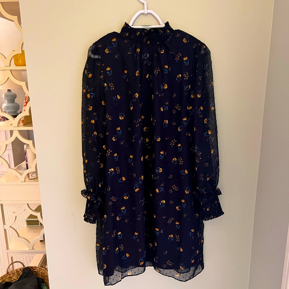 Draper James Chiffon Swiss Dot Shift Dress in Navy Floral